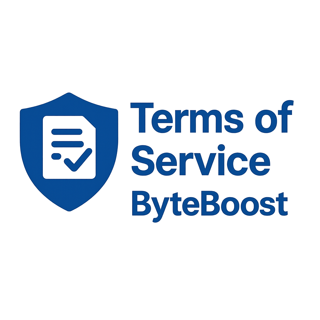 Иллюстрация условий использования ByteBoost — цифровой щит с галочкой на фоне документа.