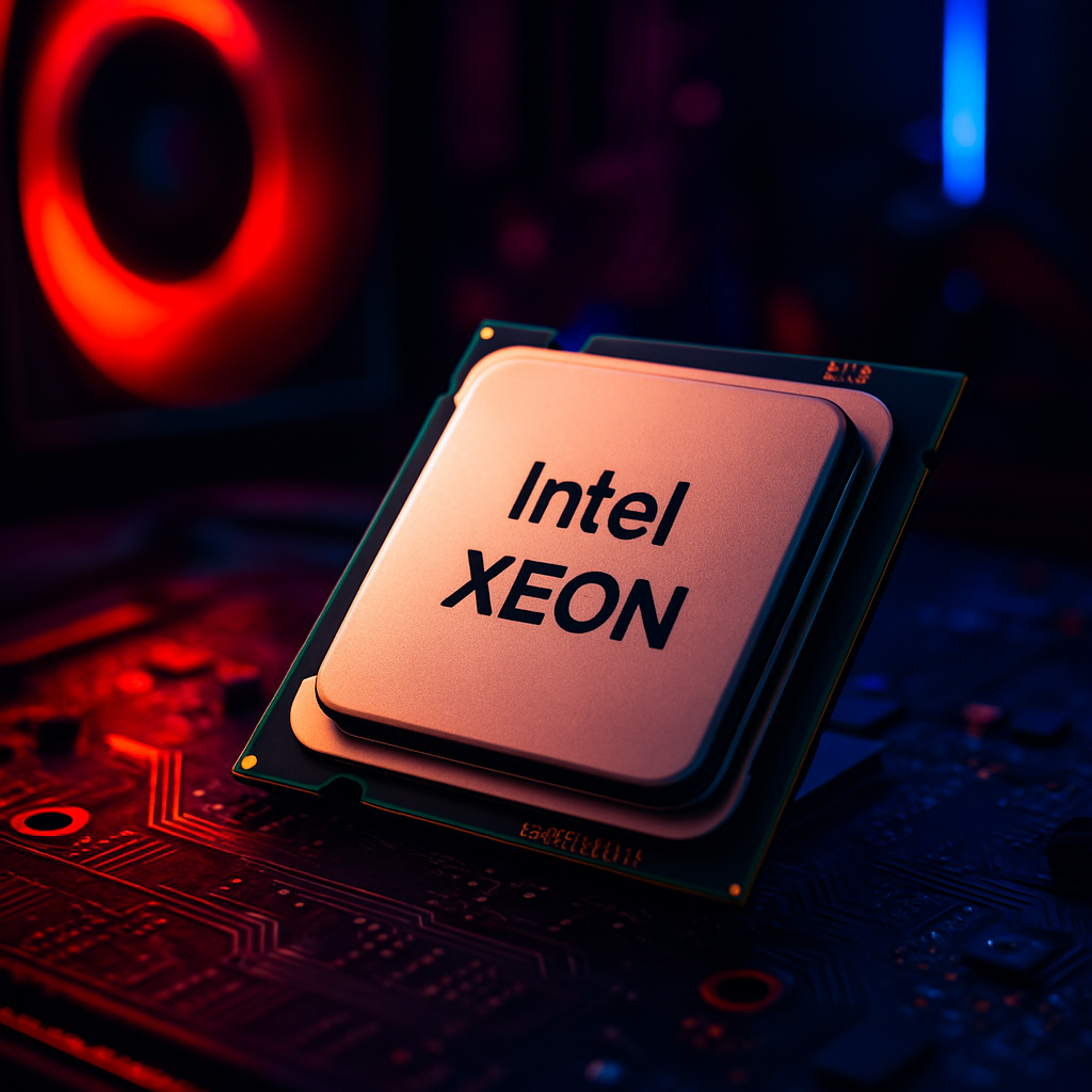 Процессор Intel Xeon на фоне красной подсветки